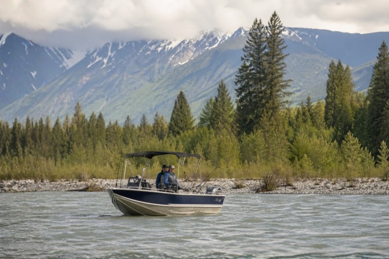 Offshore fishing boat running in Pacific water